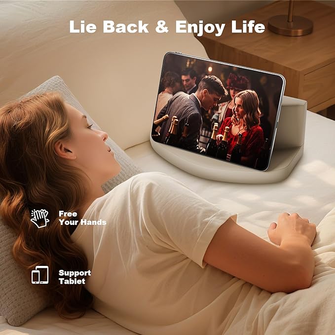 Pillow Phone Holder, Reduce Wrist Pressure, Pillow Stand Compatible with 12.2” Kindle, Phone, iPad, can Hold 2 Phones, Multi-Angle Tablet Pillow Stand with Removable case, Washable