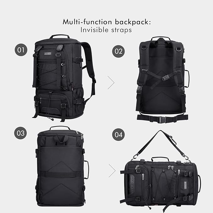 WITZMAN Travel Backpack for Men Convertible Large Carry on Backpack with Shoe Compartment for Airplanes Fit 17 Inch Laptop(B689 Black)