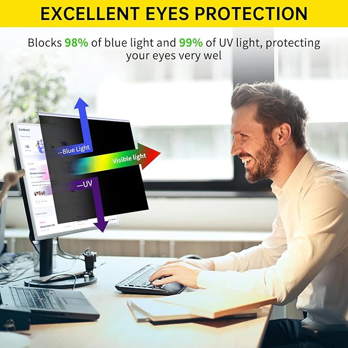 27 Inch Computer Privacy Screen for 16:9 Computer Monitor, Anti-Blue Light Monitor Privacy Screen Filter, Anti-UV Computer Shield, Hanging Type