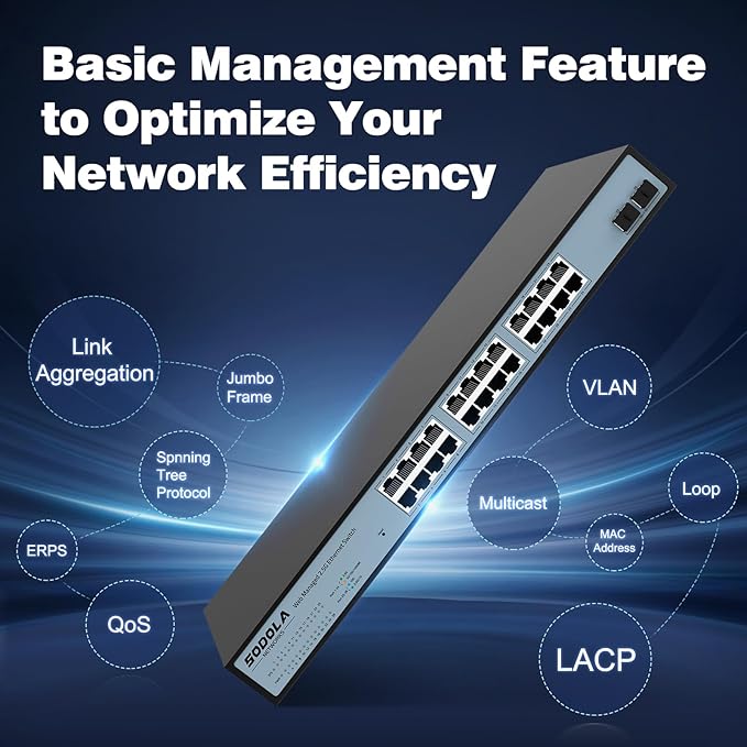 24 Port 2.5G Smart Web Managed Switch,24 x 2.5G Base-T Ports, 2 x 10G SFP+, Link Aggregation/QoS/VLAN/IGMP, 1U Mounted Multi-Gigabit Network Switch