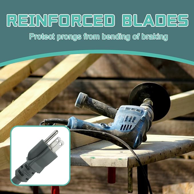 3 Ft Extension Cord - 12/3 SJTW Heavy Duty Grey Extension Cable with 3 Prong Grounded Plug - Power Cord for Lawn, Garden, Appliances