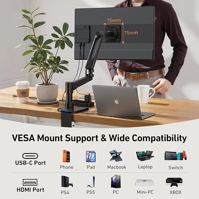 23.8" Portable Monitor 1080P FHD 100Hz, IPS Laptop Screen Extender with 120% sRGB, 90° Rotatable & Height Adjustable Stand, USB-C/HDMI Plug & Play, Travel Monitor for Mac, Phone, Switch, Xbox, PS5