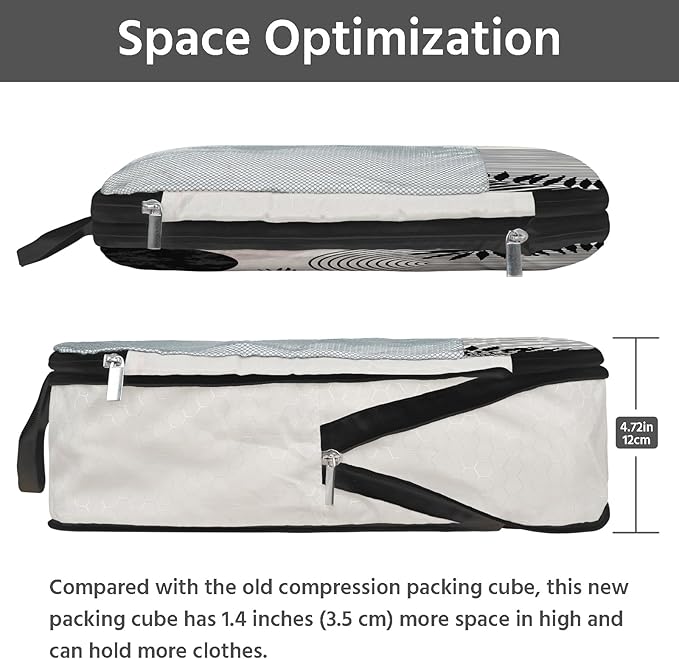 7 Pcs Compression Packing Cubes for Travel, Waterproof Suitcase Luggage Backpack Organizer with Toiletry Bag Travel Essentials for Women/Men-Black Bohemia