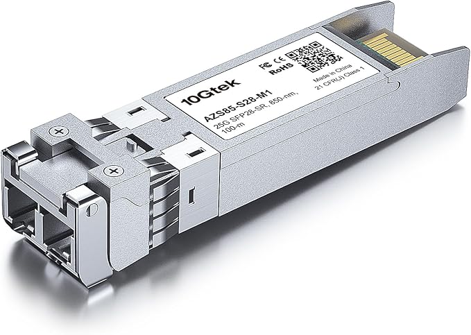 10Gtek 25G SFP28 SFP+ SR Transceiver, 25GBase-SR Duplex LC MMF Optical Module for Cisco SFP-25G-SR-S, 850nm, DDM, up to 100m