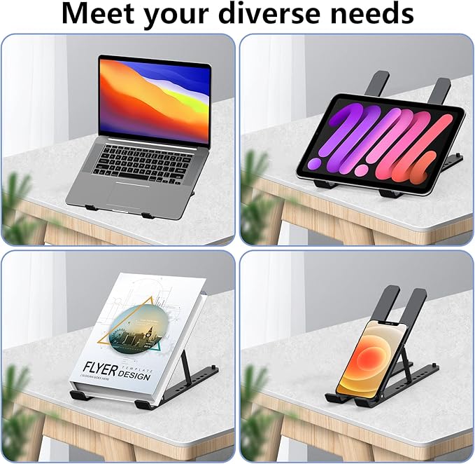 Laptop Stand for Desk, Adjustable Laptop Riser ABS+Silicone Foldable Portable Notebook Holder, Ventilated Cooling Notebook Mount Computer Stand for 10-15.6” Laptops,Tablets-Black