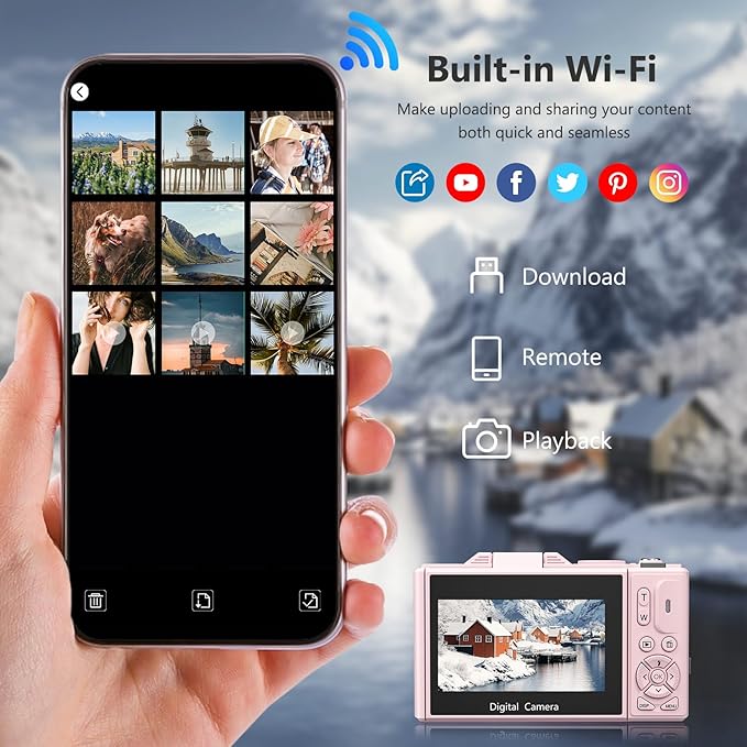 4K Digital Camera for Photography, 64MP Vlogging Camera for YouTube with 3" 180° Flip Screen, 18X Digital Zoom Point and Shoot Camara with 32GB Micro SD Card for Beginner (Pink)