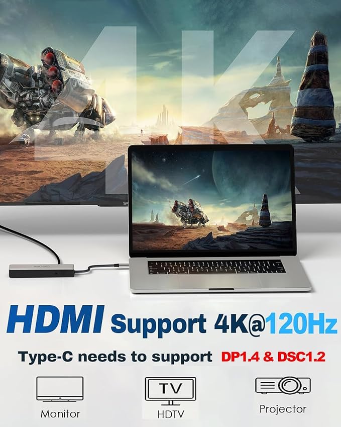 USB C Hub 2.5G Ethernet, WAVLINK 10Gbps USB C 3.2 Hub with 100W Power Delivery, 4K@120Hz HDMI 2.1, 3*USB3.2 Gen 2, 2.5G RJ45 Ports, Fit for MacBook Pro/Air iPad Dell HP Lenovo Asus Acer