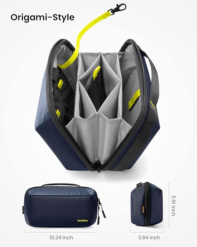 tomtoc Electronic Organizer Accessory Tech Pouch for MacBook Charger, Cables, Power Bank, Hard Drive, Cords, Water-resistant Storage Bag with Removable Card Slots for USB Adapter, Memory Card, Blue