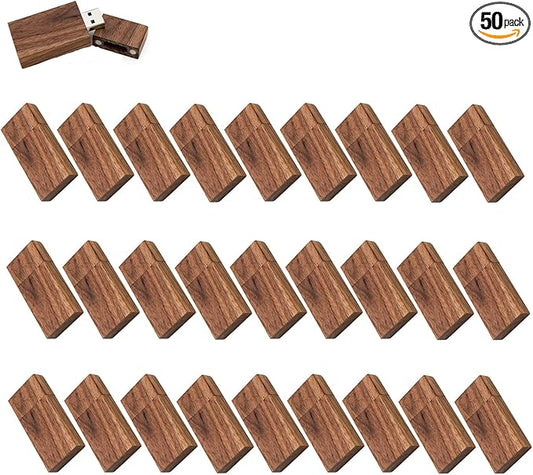 EASTBULL 50-Pack of 4GB Bulk Flash Drives, Wooden USB Flash Drives Walnut Wood Thumb Drive USB 2.0 Memory Stick for Data Storage (4GB, 50 Units)