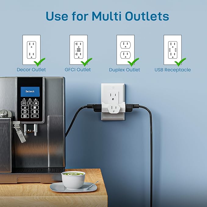 K KASONIC - 3-Outlet Grounding Adapter, [UL Listed] Plug Extender, Heavy-Duty Grounded Power Tap - 3 Pack (White)