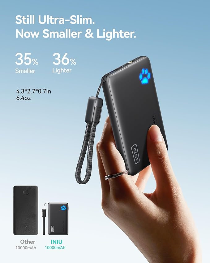 INIU Portable Charger, Ultra Slim 10000mAh 45W PD Power Bank, Fast Charging Mini Battery Pack, Travel Trip Accessories Ship Essentials for College Students Travelers Teen Boys Girls, Blue