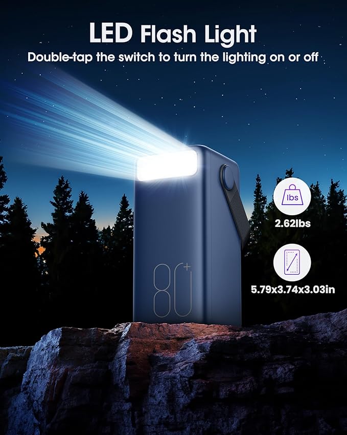 Portable Charger 80000mAh Power Bank, 22.5W Fast Charging USB C Battery Pack, 3 Outputs, LED Display & LED Light, External Huge Capacity Cell Phone Battery Bank for iPhone, Samsung, iPad, Outdoor