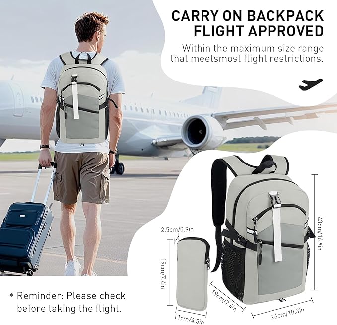 20L Lightweight Hiking Backpack for Men & Women – Small Travel Daypack with Phone Pocket – Durable & Compact for Hiking,Traveling,Camping,and Outdoor Adventure,Grey