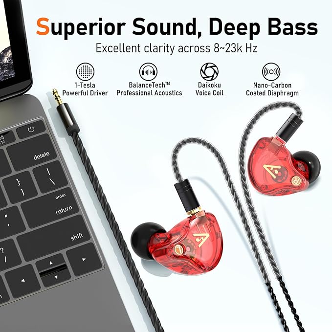 Vibes 202 Wired Earbuds - HiFi in Ear Monitor Headphones – Professional Noise-Isolating Ear Buds - Clear Sound, Deep Bass & Comfort-Fit IEM Earphones - MMCX to 3.5mm, Silver Plated Cord, Carrying Case