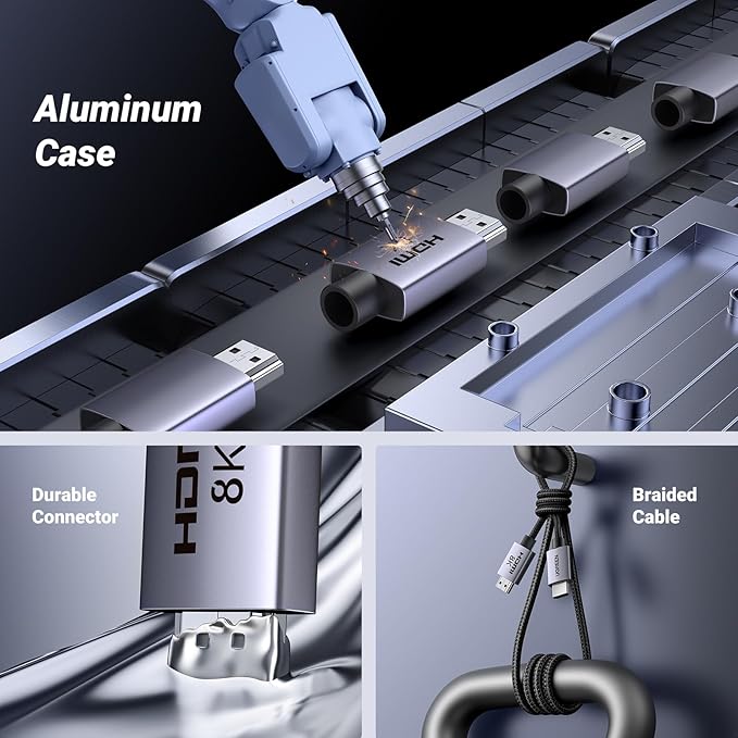 UGREEN 8K HDMI 2.1 Cable 48Gbps 10FT, Certified Ultra High Speed HDMI Cord Aluminum, 4K@240Hz 120Hz 10K 8K@60Hz, HDCP 2.2&2.3, eARC HDR 10 Dolby Compatible with PS5/Blu-ray/Roku TV/Switch 2/Mac mini