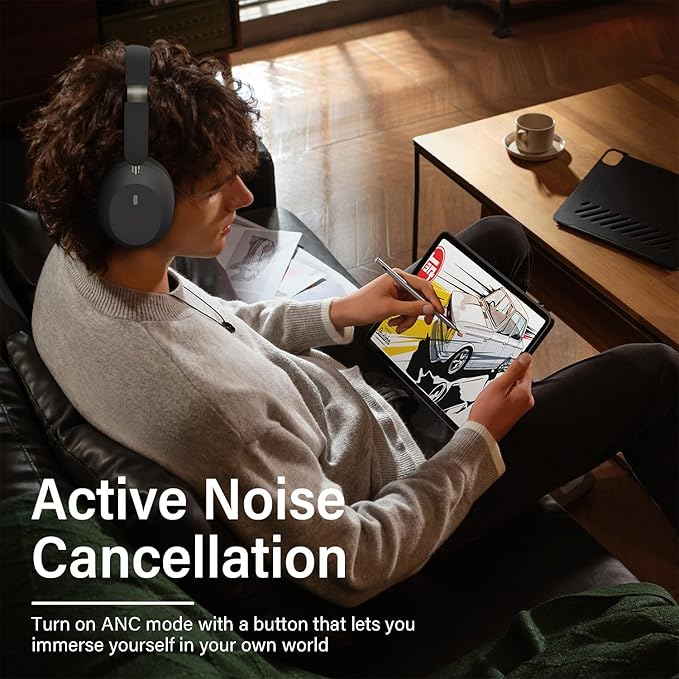 Y05 Bluetooth Headphones Wireless Over Ear with Microphone 48 Hours Playtime, High Sound Quality Foldable Soft Earpads Earphones for Travel - Space Grey