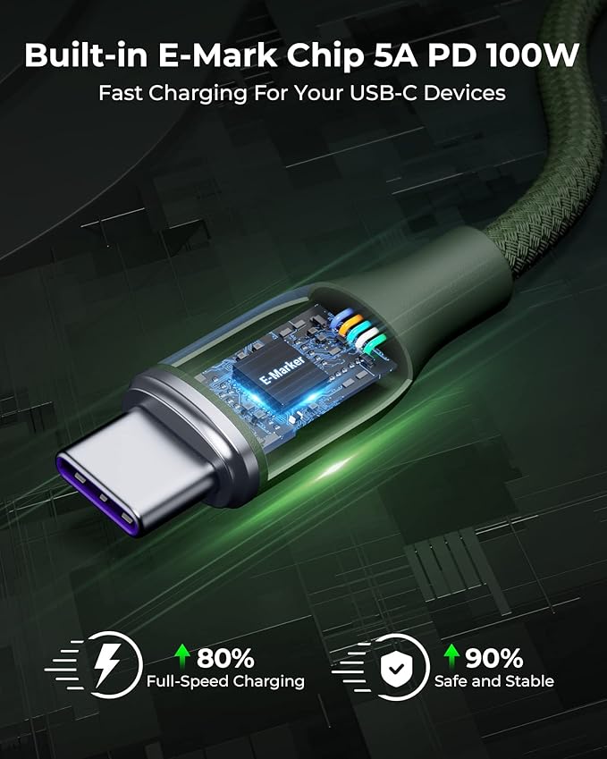 VOLTME USB C Cable (6ft 100W, 2-Pack), Premium Nylon USB C to USB C Cable 2.0, Type C Charging Cable Fast Charge for iPhone 17/16/15 Series,Galaxy S25/S24/S23,MacBook Pro 2020,and More(Green)