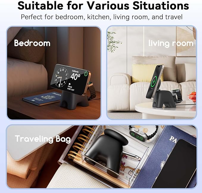 2025 Magnetic Wireless Charging Station, 15W Ultra-Fast Charger Stand for iPhone 17 16 15 14 13 12 Pro Max, 5W for Apple Watch&Airpods, 2-in-1 Foldable Charger for Home/Office/Travel(With 30W Adapter)