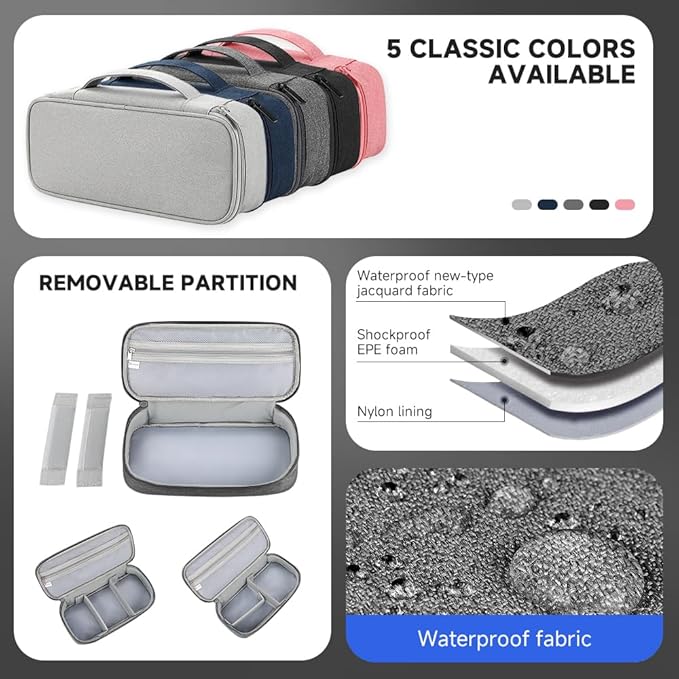 Teskyer Electronics Organizer Travel Case, Waterproof Portable Tech Accessories Pouch with Organized Compartments for Cables, Phone, Chargers, Earphone, Dark Grey