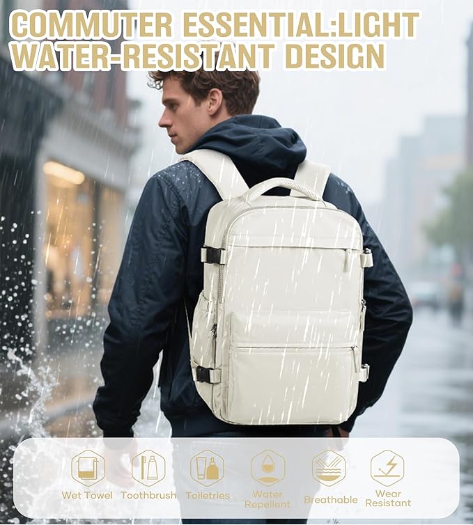 Vacuum Travel Backpack with Pump for Women, Personal Item Carry on Vacpack Backpacks Flight Approved 18x14x8 inches for Men,Laptop Waterproof Work Compression bags Casual Daypack,Beige