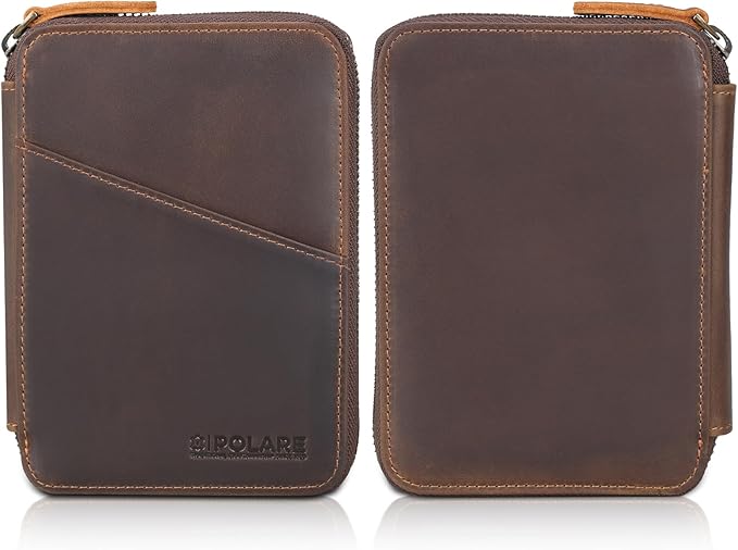 Polare Full Grain Leather Travel Passport Wallet RFID Blocking Passport Holder Soft Bifold Cover Case with YKK Zipper