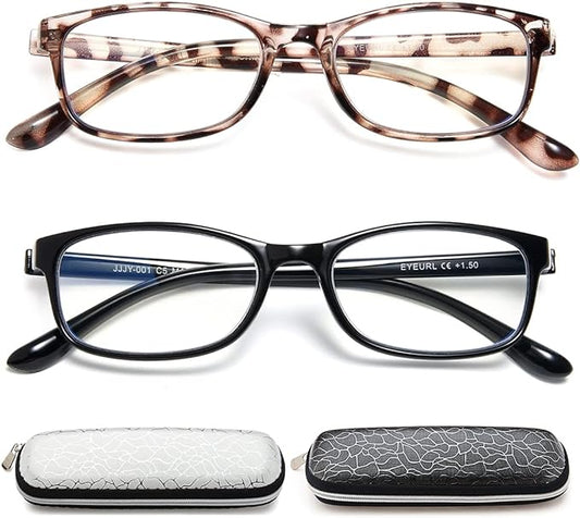 EYEURL Reading Glasses Womens Blue Light Blocking - 2 Pack Lightweight Computer Readers +2.25 Glare Blocking Ladies Eyeglass