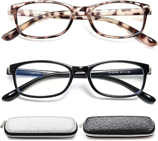 EYEURL Reading Glasses For Women - Blue Light Blocking Glasses Reduce Eyestrain - 2 Pack TR90 Frame Lightweight +0.0