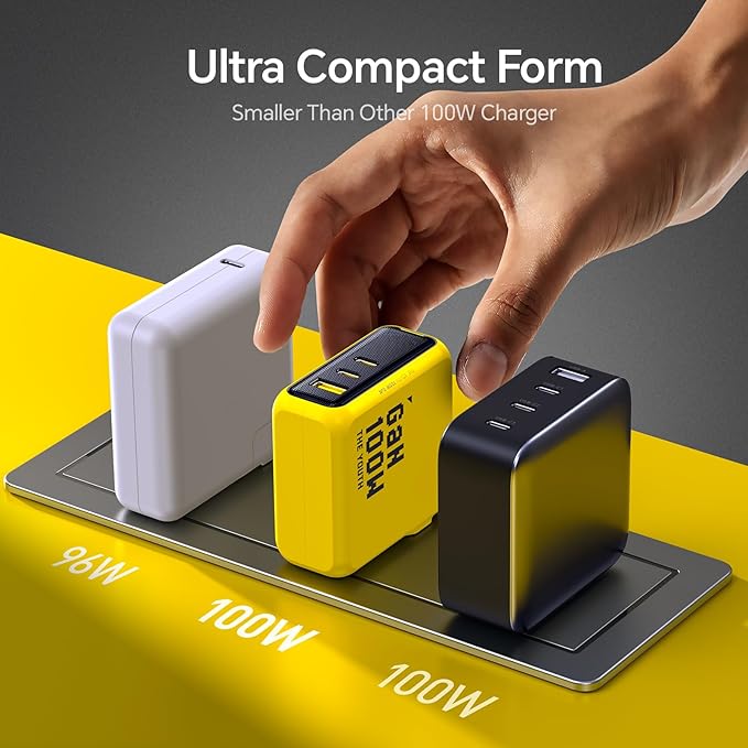 AOHI Youth 100W Gan+ USB C Wall Charger, 3-Port Laptop Fast Charger Type C Power Adapter PPS PD for MacBook Pro/Air, iPad Pro, iPhone 17/16 Pro Max, Galaxy S24 Ultra/Note, Pixel, Steam Deck, Yellow