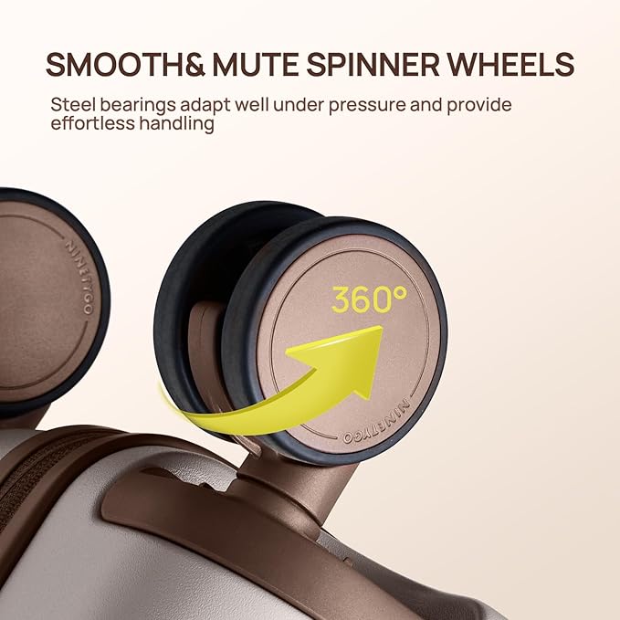 NINETYGO Medium Checked Luggage 25 Inch, Flat Top Opening Checking In Luggage with Cup Holder, Expandable, Coffee-Infused PC Hard Shell, Eco-Friendly, TSA Lock, 360° Spinner Wheels (Latte)