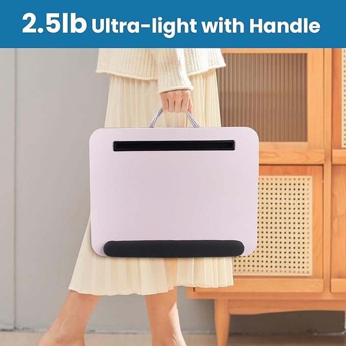 Lap Desk, Portable Lap Desks Fits Up to 16'' Laptop with Pillow Cushion Laptop Desk with Wrist Rest Lap Stand with Tablet or Phone Storage Slot for Bed Couch Carpet Home Office Livingroom (Pink)