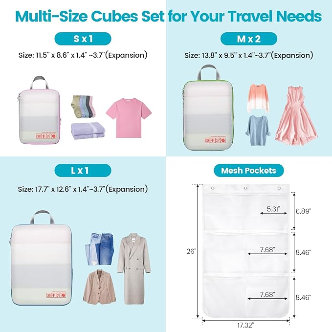 Cambond Compression Packing Cubes for Travel Women - Travel Bags Luggage Organizers Travel Essentials Compression Cubes for Travel Carry on Suitcases Organizer
