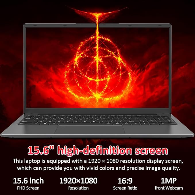 Laptop 15.6-Inch 16gb Ram | 512GB SSD Win 11 | N95 Processor (Up to 3.4ghz) | 16gb Ram | 512GB SSD | 60wh Battery | WiFi 5 and Bt 5 | USB 3.0, Minihdmi | Fingerprint Unlock | Numeric Keypad