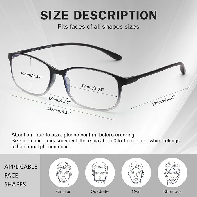AQWANO 3 Pack Computer Reading Glasses Men Women Blue Light Blocking, Lightweight TR90 Flexible Frame Readers Glasses Anti Glare, No Rubber 2.5