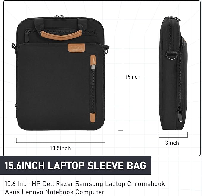 Laptop Sleeve Bag,Padded Protective Travel Carrying Case for 15.6 Inch HP Dell Razer Samsung Laptop Chromebook Dell Asus Lenovo Notebook Computer with Handle & Shoulder Strap