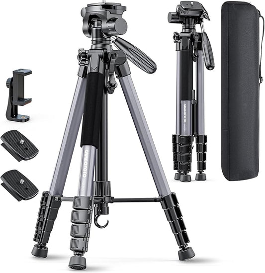 CAMBOFOTO 74"-Camera-Tripod, Professional Aluminum Tripod/Leg Stand Mirrorless Camera/DSLR/Cell Phone/Camcorder/GoPro, with Phone Holder and Travel Bag (Gunmetal Gray) Weight 2.8 lbs Load 8.8 lbs