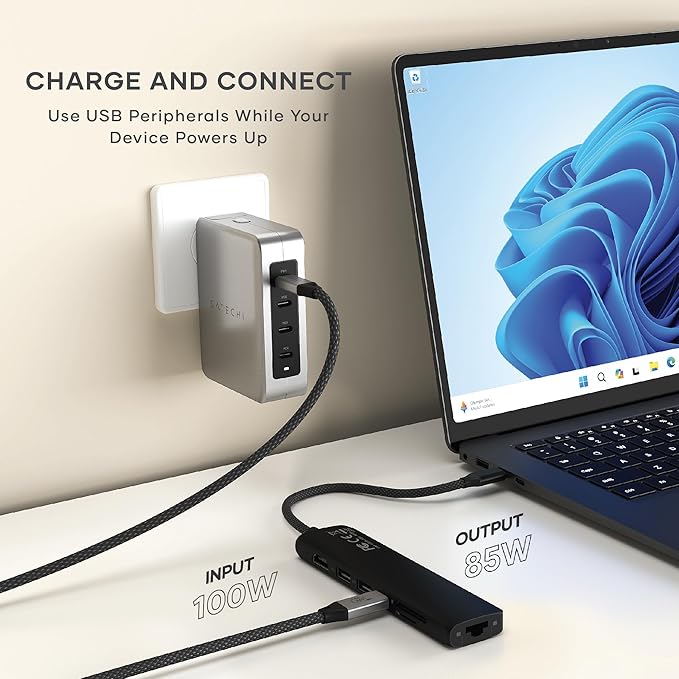 Satechi 7 in 1 USB C Hub Multiport Adapter with Ethernet, HDMI 4K@60Hz, 100W PD Charging, 2X USB-A Data Ports, Micro/SD Card Readers for MacBook Air/Pro M4, iPad, Windows - Black