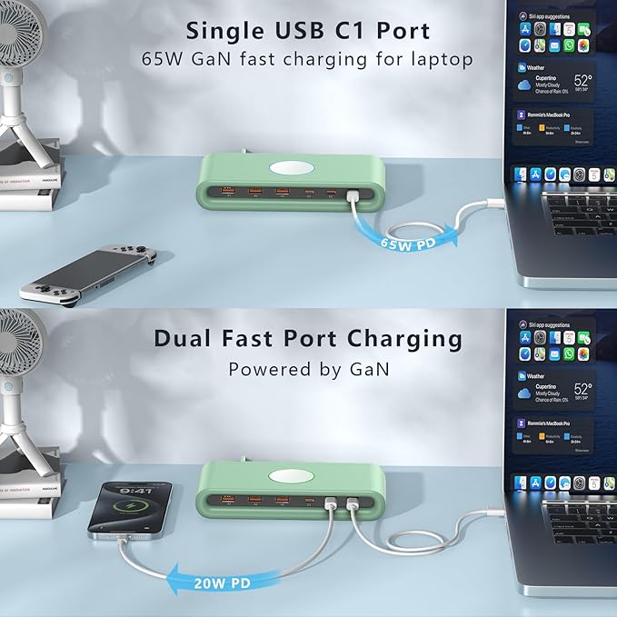 145W USB C Charging Station for Multiple Devices,6 Port USB C Hub Charger,Multi USB Charger Block for Laptop MacBook,HP,iPad,iPhone,Samsung,(Green, 145w)