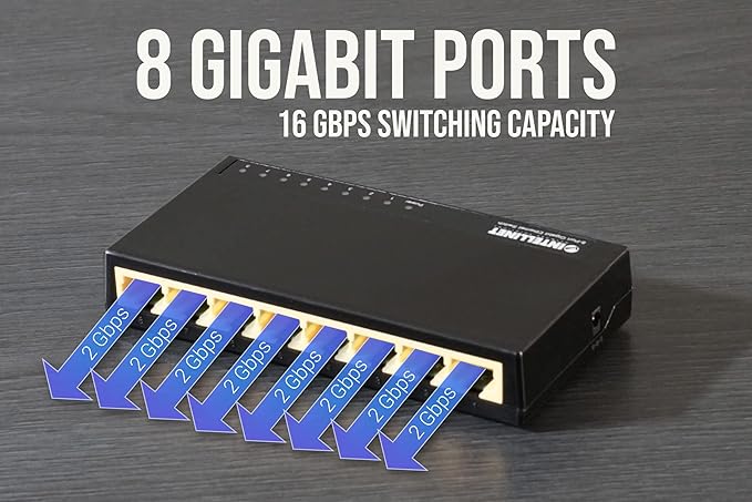 Intellinet 8 Port Gigabit Ethernet Switch – 10 / 100 / 1000 Mbps - Computer Desktop Internet Networking Splitter LAN Hub Router – Unmanaged – Plug & Play - Fanless Quiet – 3 Yr Mfg Warranty – 561754