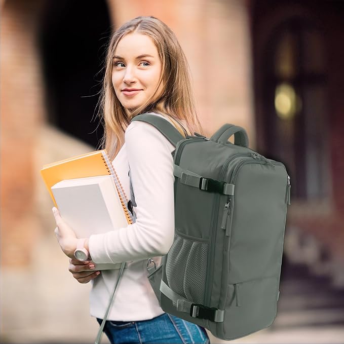 Hanples Women's Large 17.3 Inch Laptop Backpack, Olive Green, Waterproof, Suitable for Air Travel