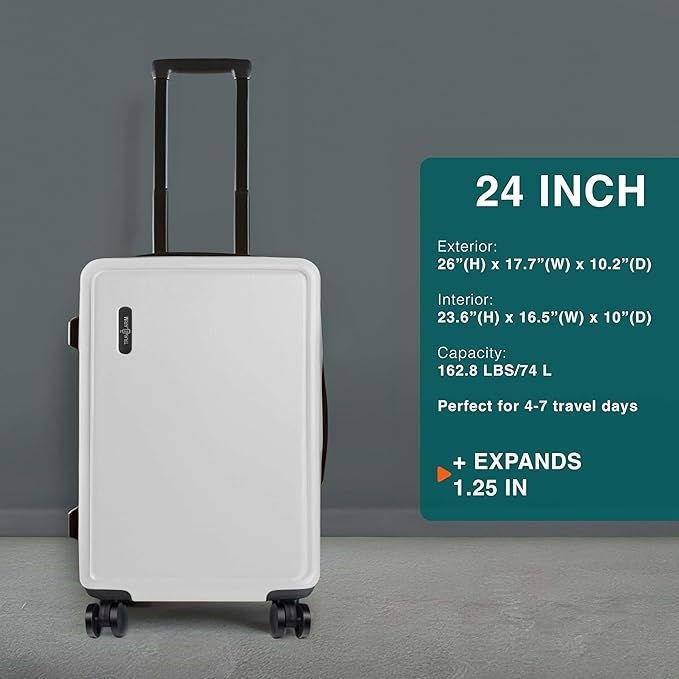 Luggage Sets 3 Piece, 22 Inch Carry on Luggage and 24 Inch Suitcases with Wheels Spinner, Durable Hard Shell Suitcase Set, Expandable Travel Suitcase, White