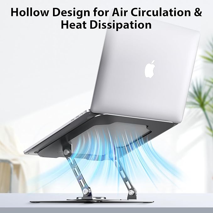 Laptop Stand, Adjustable Metal Computer Stand with 360° Rotating Base, Ergonomic Foldable Laptop Riser for Desk, Portable Laptop Stand Mount for All 10-16" Laptops and Notebooks, Space Gray