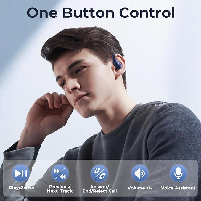 occiam Active Noise Cancelling Ear Buds Bluetooth Headphones Wireless Earbuds 90Hrs Playback Stereo Bass Earphones with Over-Ear Hooks IPX7 Waterproof Earbud for Sports Running Gym Workout Deep Blue