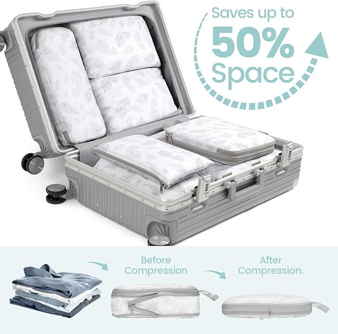 Cambond Compression Packing Cubes for Travel Women - Travel Bags Luggage Organizers Travel Essentials Compression Cubes for Travel Carry on Suitcases Organizer