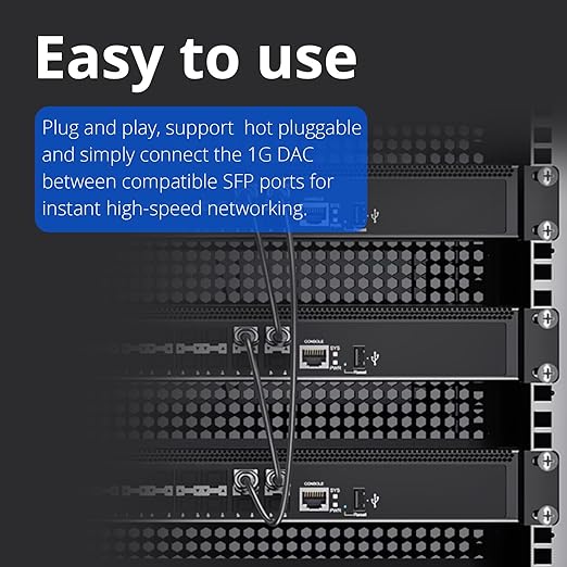 ipolex 1.25G SFP Twinax Cable, Gigabit Direct Attach Copper(DAC) Passive Cable, 2m (6.56ft), for Cisco SFP-H1GB-CU2M, Ubiquiti, Fortinet, Netgear, D-Link, Supermicro, and More