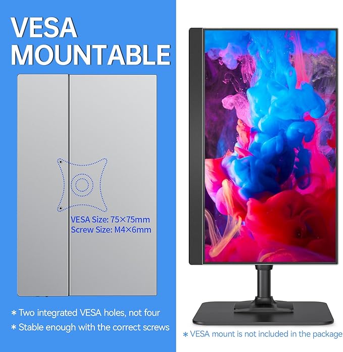 VisionOwl Portable Monitor-15.6 Inch Travel Screen FHD 1080P FreeSync Frameless USB-C Computer Display with Type-C HDMI Speakers for Laptop PC Mac Surface PS4/5 Xbox, with Cover Stand, VESA Mountable