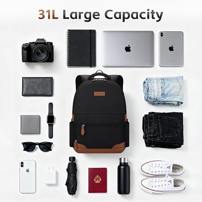 RealCool Laptop Backpack, 31L Travel Backpacks for Women Men, Fits up to 15.6-17 Inch,Water Resistant College Bookbag, for School Business Trip (Black)