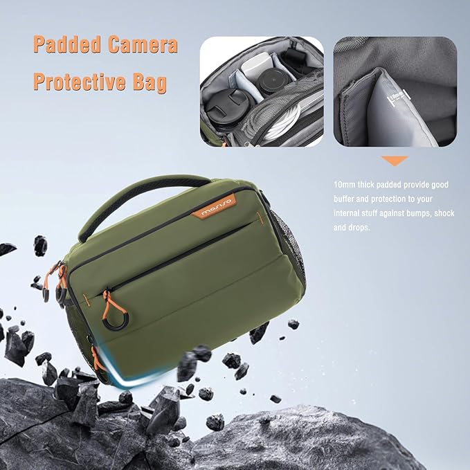 MOSISO Small Camera Bag for Photographers,Compact Camera Shoulder Bags for DSLR/SLR/Mirrorless Cameras,Waterproof Crossbody Padded Photography Bag with Rain Cover for Canon/Nikon/Sony, Army Green