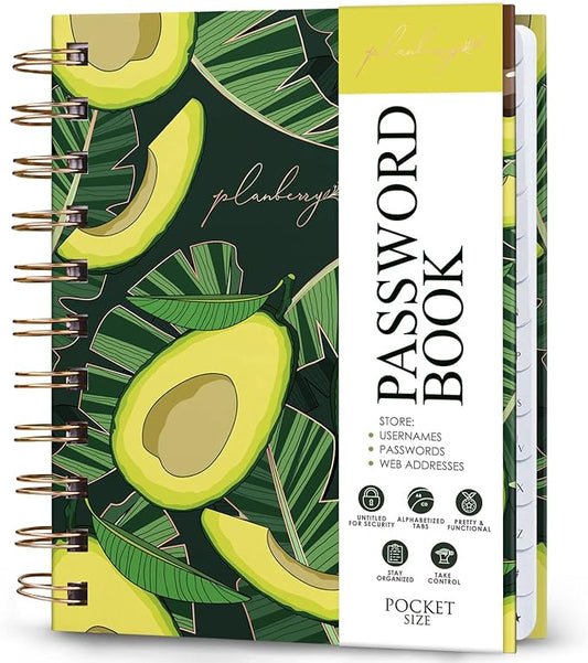 PLANBERRY Password Book Premium – Small Internet Address Organizer with A-Z Tabs – Pocket Website Password Keeper with Alphabetical Tabs – 4.7x5.7″, Hardcover (Avocado Green)