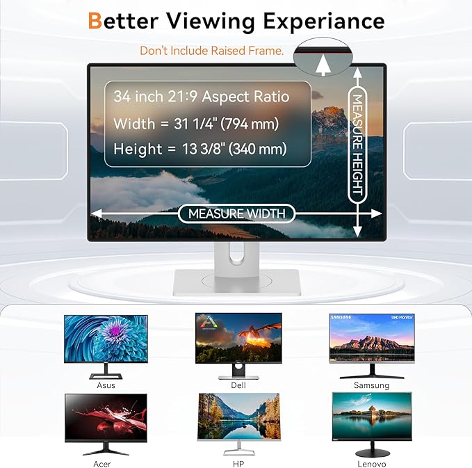 Mamol 34 Inch Curved Computer Privacy Screen Filter for 21:9 Aspect Ratio Widescreen Monitor - Anti Glare Blue Light Filter, Removable Computer Monitor Privacy Shield, Anti-Scratch Screen Protector