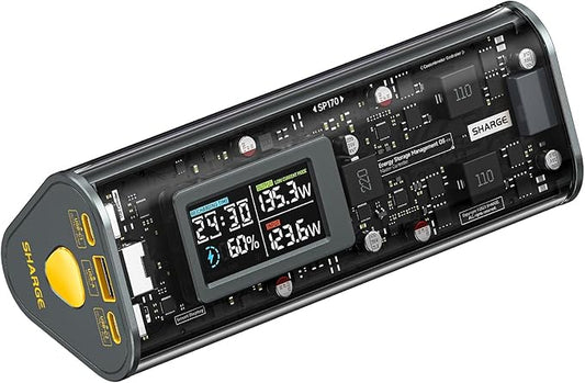 SHARGEEK 170 Power Bank, 140W PD3.1 Portable Charger 24,000mAh/ 86.4Wh High Capacity with Smart Display, 170W Total Output Battery Pack for Laptop MacBook Pro iPhone 17/16/15/14 Series